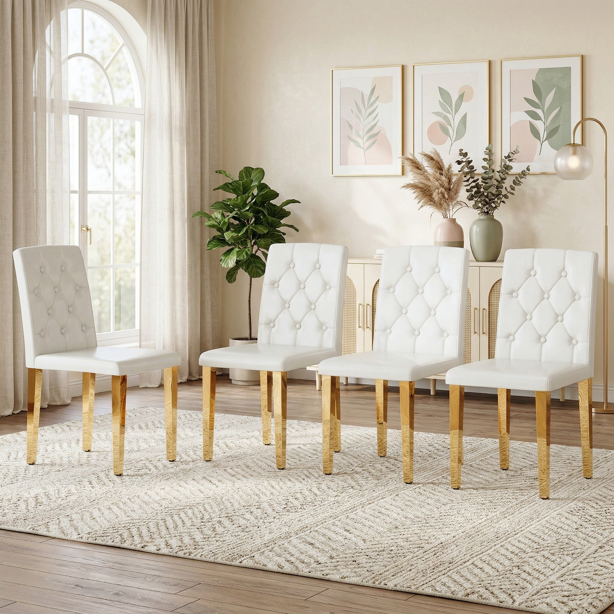 Sailvan PU Dining Chairs, 35 Inch Ergonomic Buckle Backrest with Silver Metal Legs