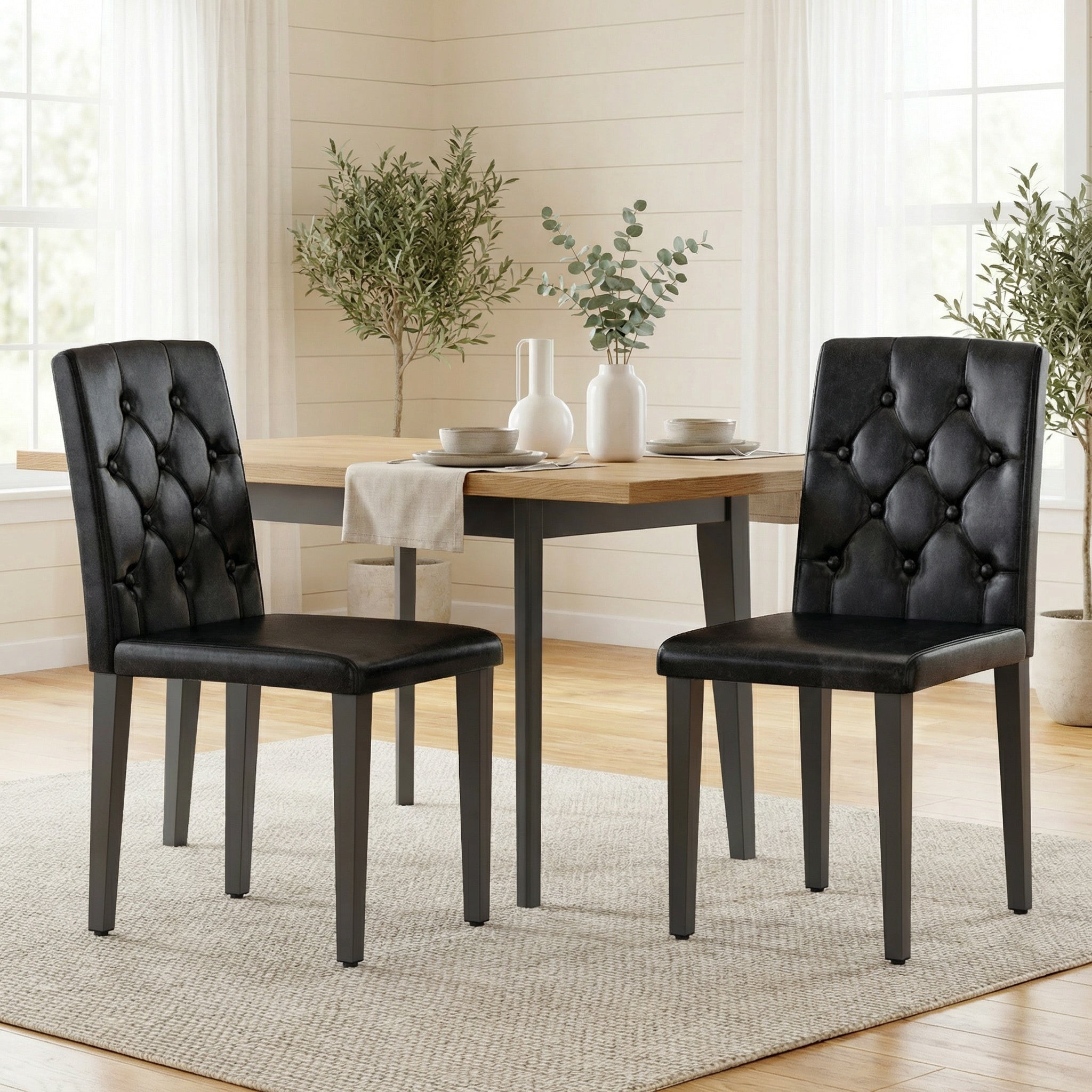 Sailvan PU Dining Chairs, 35 Inch Ergonomic Buckle Backrest with Silver Metal Legs