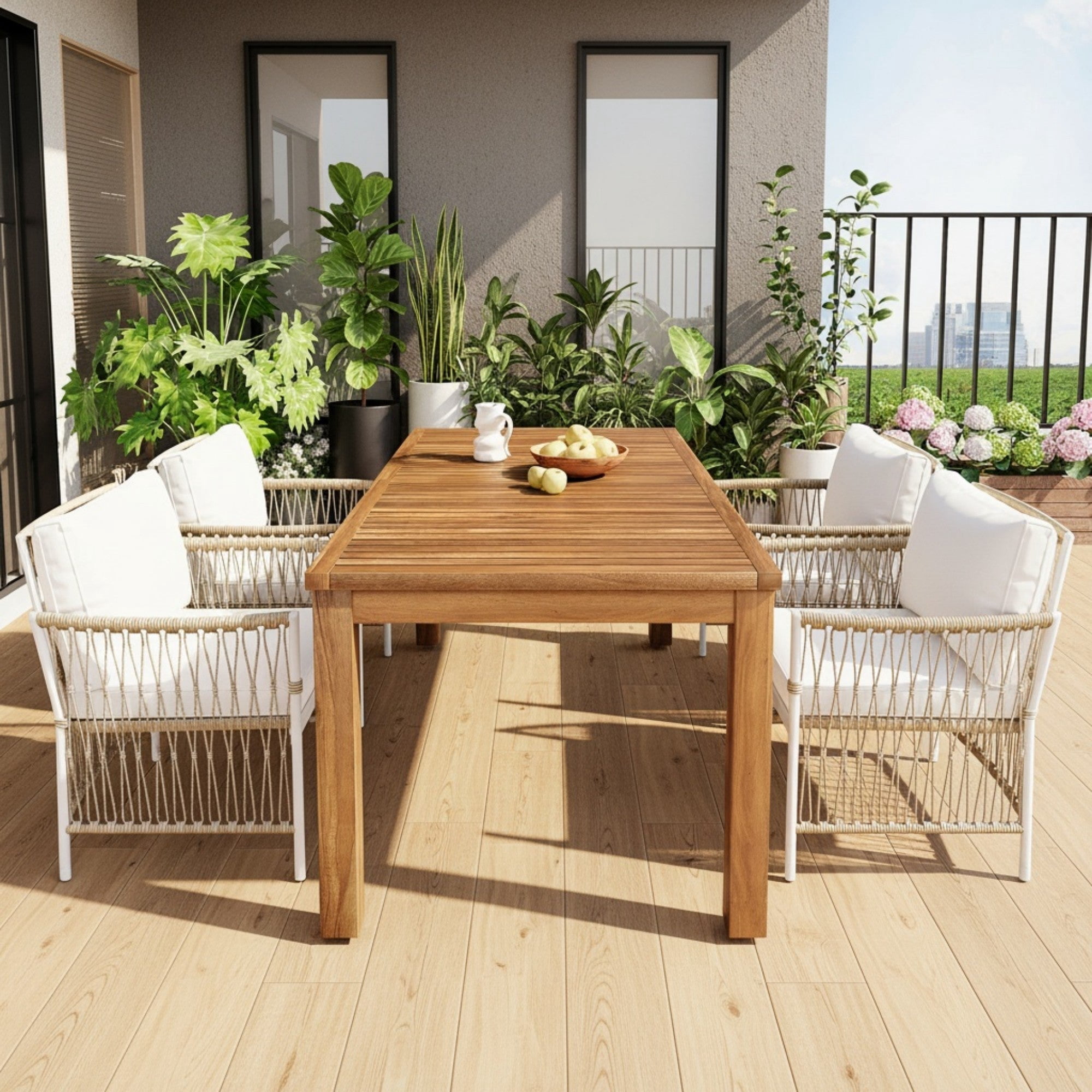 Sailvan Patio Dining Set of 5 with 67" Acacia Wood Table and Rattan Armchairs,Weather-Resistant Outdoor Furniture for Garden & Poolside Natural