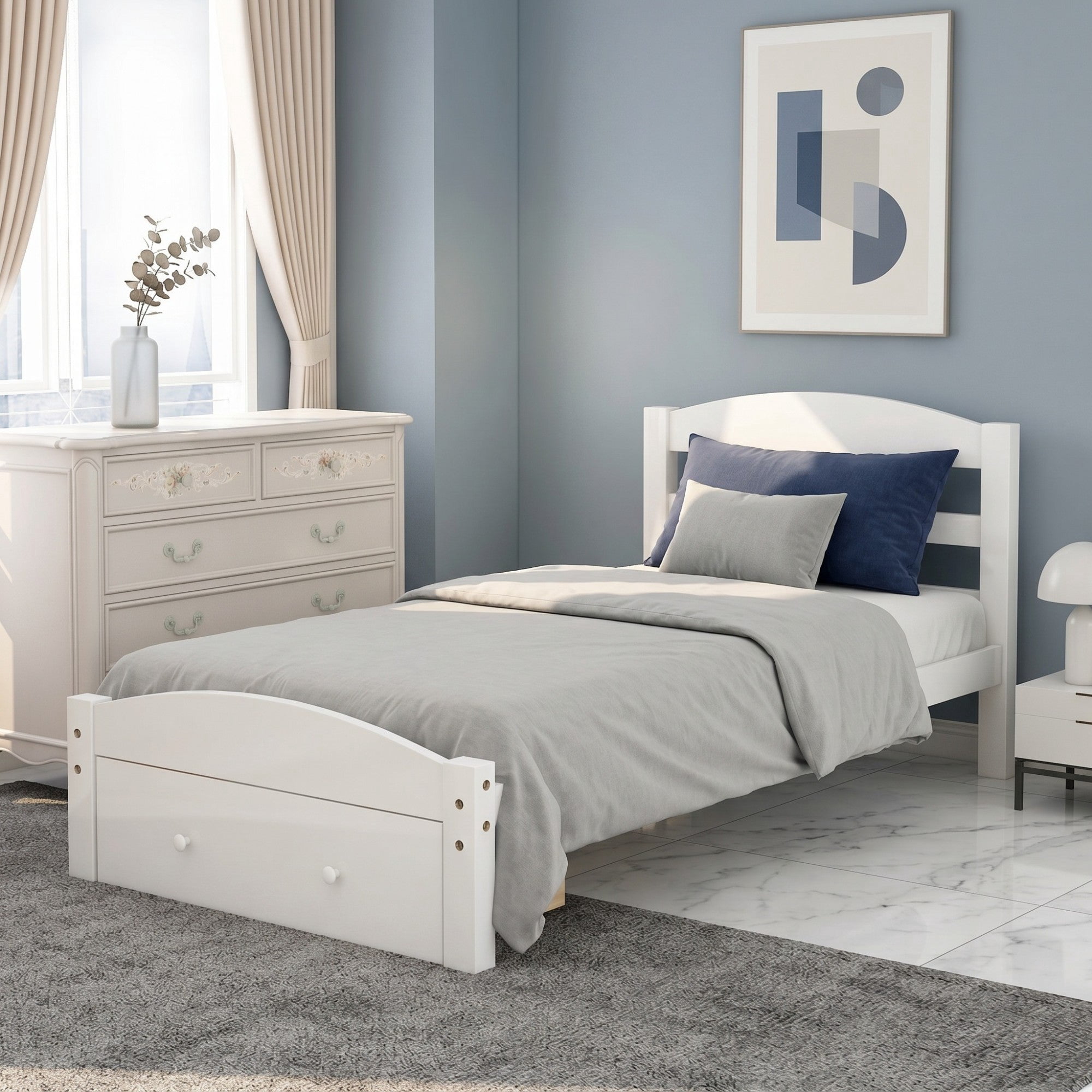 Sailvan Platform Twin Bed Frame with Storage Drawer and Wood Slat Support No Box Spring Needed