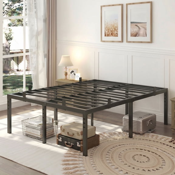 Sailvan Queen Bed Frame 16-Inch, Upgrade Sturdy Metal Platform with Under-Frame Storage, No Box Spring Needed, Easy to Assemble, Black