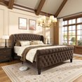 thumbnail image 1 of Sailvan Queen Size Sleigh Bed Frame Upholstered in Chenille with High Offset/Tufted Headboard and Footboard with Button Tufting, No Box Spring Needed, 1 of 9