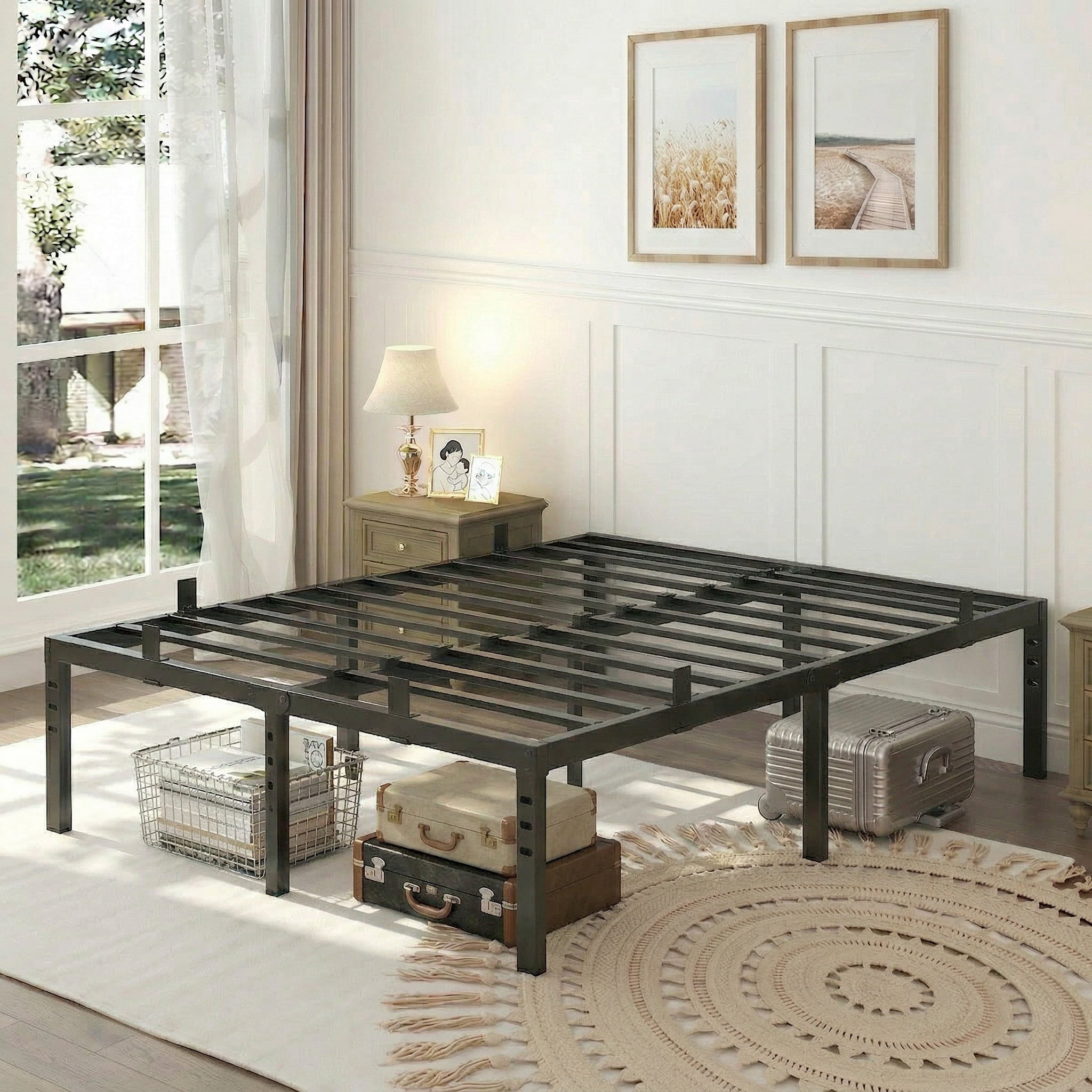 Sailvan Queen Bed Frame 14-Inch, Upgrade Sturdy Metal Platform with Under-Frame Storage, No Box Spring Needed, Easy to Assemble, Black