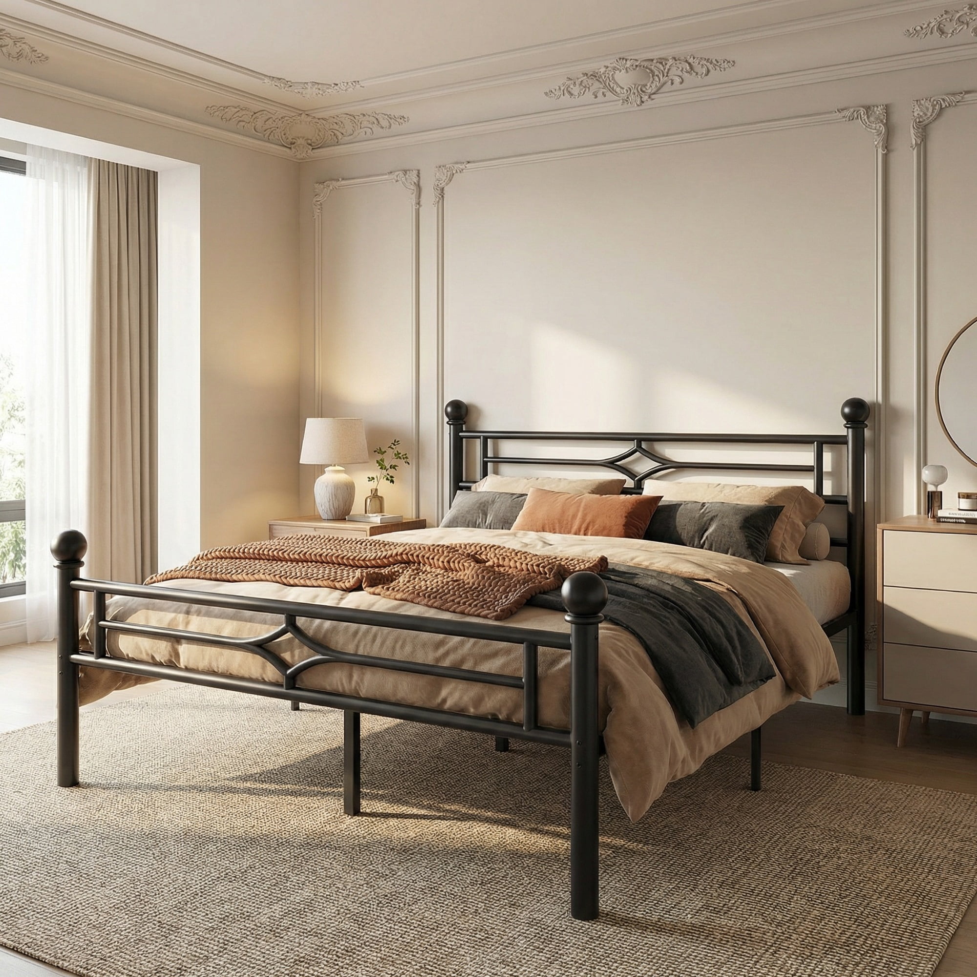Sailvan Queen Bed Frame, Heavy-duty Metal Bed Frames with Headboard, No Box Spring Needed, Black