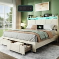 thumbnail image 1 of Sailvan Queen Bed Frame, Platform Bed Frame Queen Size with Storage Drawers & LED Lights, Upholstered Bed Frame with Headboard & Charging Station, 1000lbs Capacity, No Box Spring Needed, 1 of 10