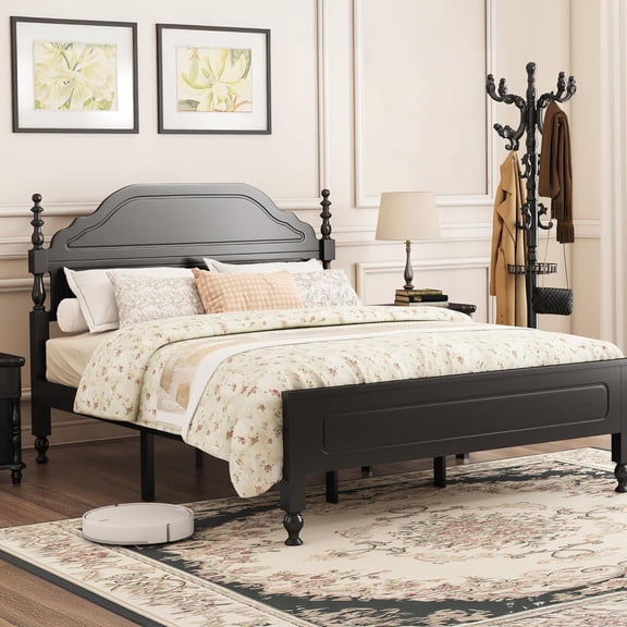 Sailvan Queen Bed Frame with Headboard and Footboard, Wood Bed Frame Queen Size with 12 Wood Slats Support, No Box Spring Needed Easy Assembly