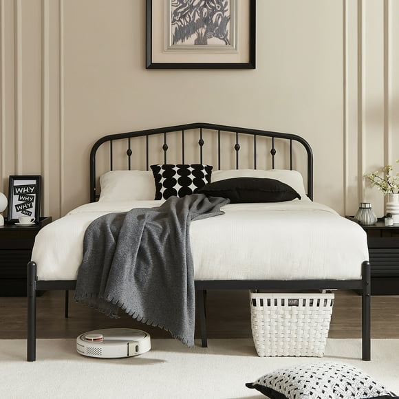 Sailvan Queen Bed Frames, Metal Bed Frame Queen with 12'' Under Bed Storage, Victorian Style Headboard & Footboardd for Teens Adults/No Box Spring Needed/1000 lbs Capacity/Noise Free/Black