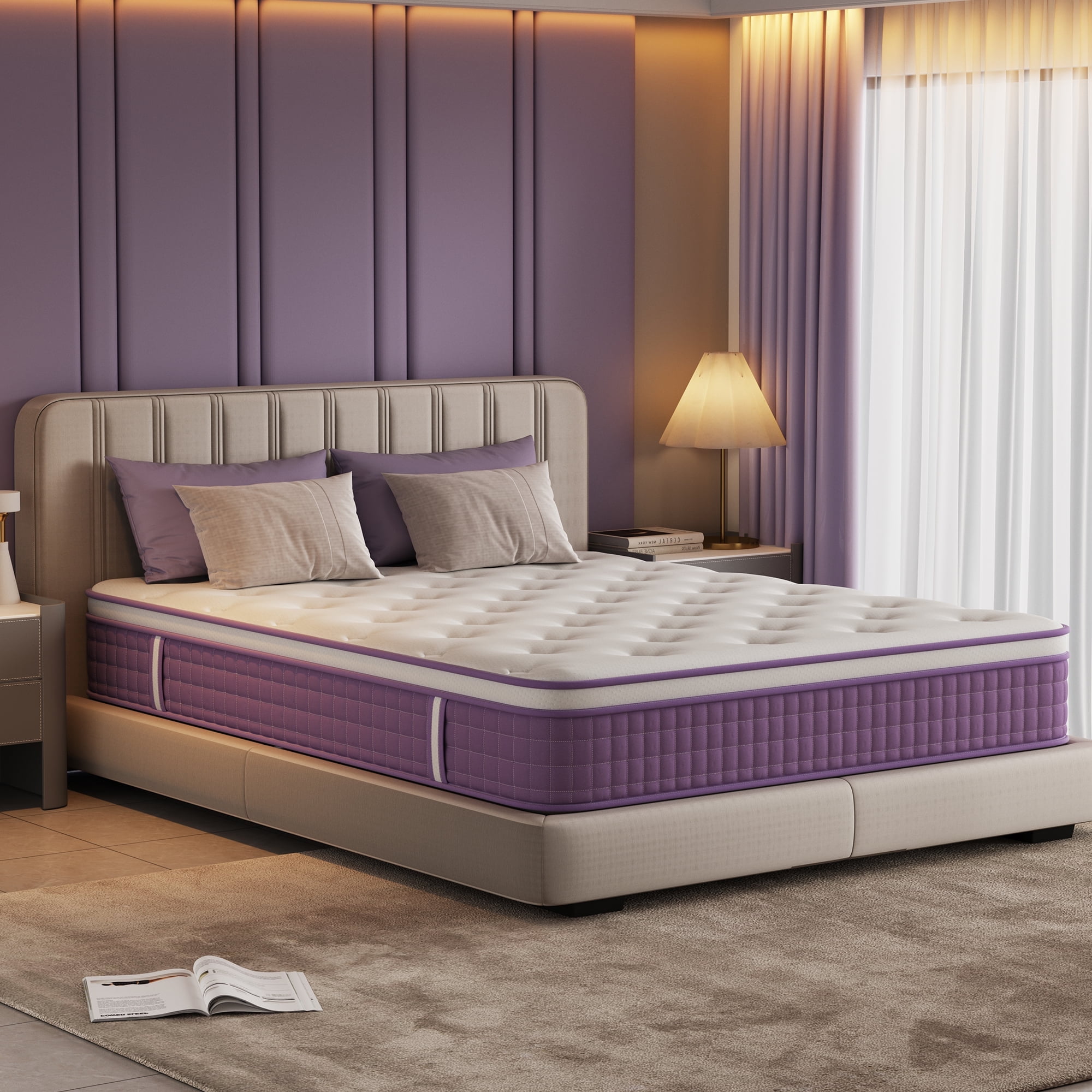 Sailvan Queen Mattress 12 inch,Purple Queen Size Mattress in a Box,Cooling Gel Infused Memory Foam and Pocket Hybrid Spring Mattress,Medium Firm,Pressure Relief,CertiPUR-US