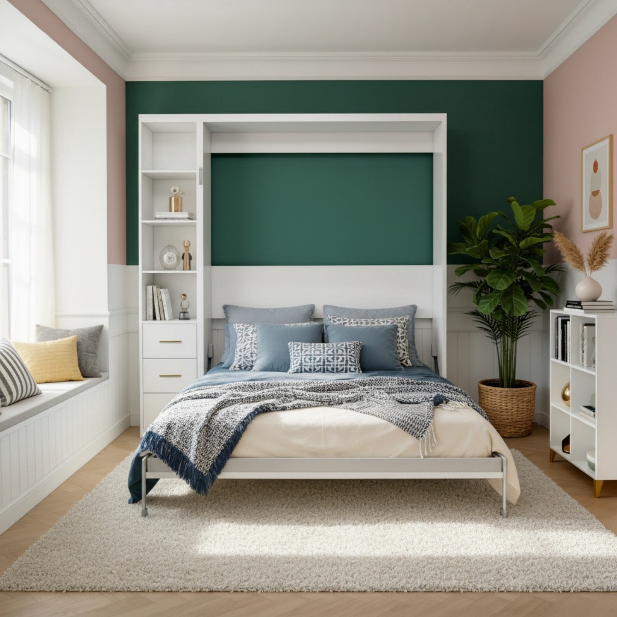 Sailvan Queen Murphy Wall Bed with Single Side Storage Cabinet