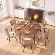 Sailvan Rattan Dining Chair Set of 6, Accent Dining Room Chairs, Modern Kitchen Chairs with Lamb Fleece Cushion, Mid Century Style Living Room Chairs, Easy Asse