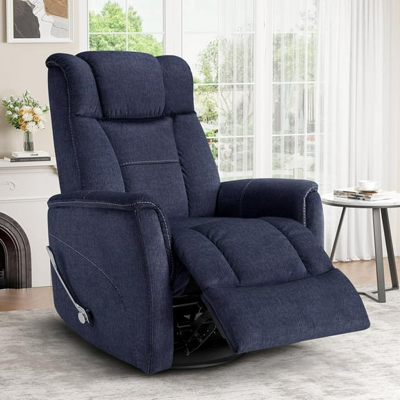 Sailvan Recliner Chair for Adults, Glider Rocker Recliner Nursery Chair, Manual Oversized Recliner, Living Room Accent Sofa Chair, Blue