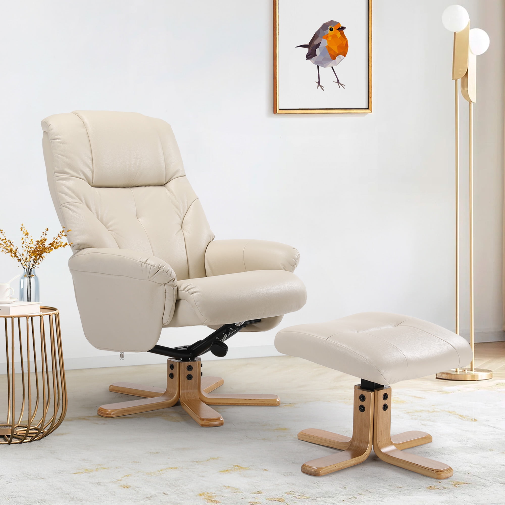 Sailvan Recliner Chair for Adults, Leather Swivel Chair with Ottoman ...