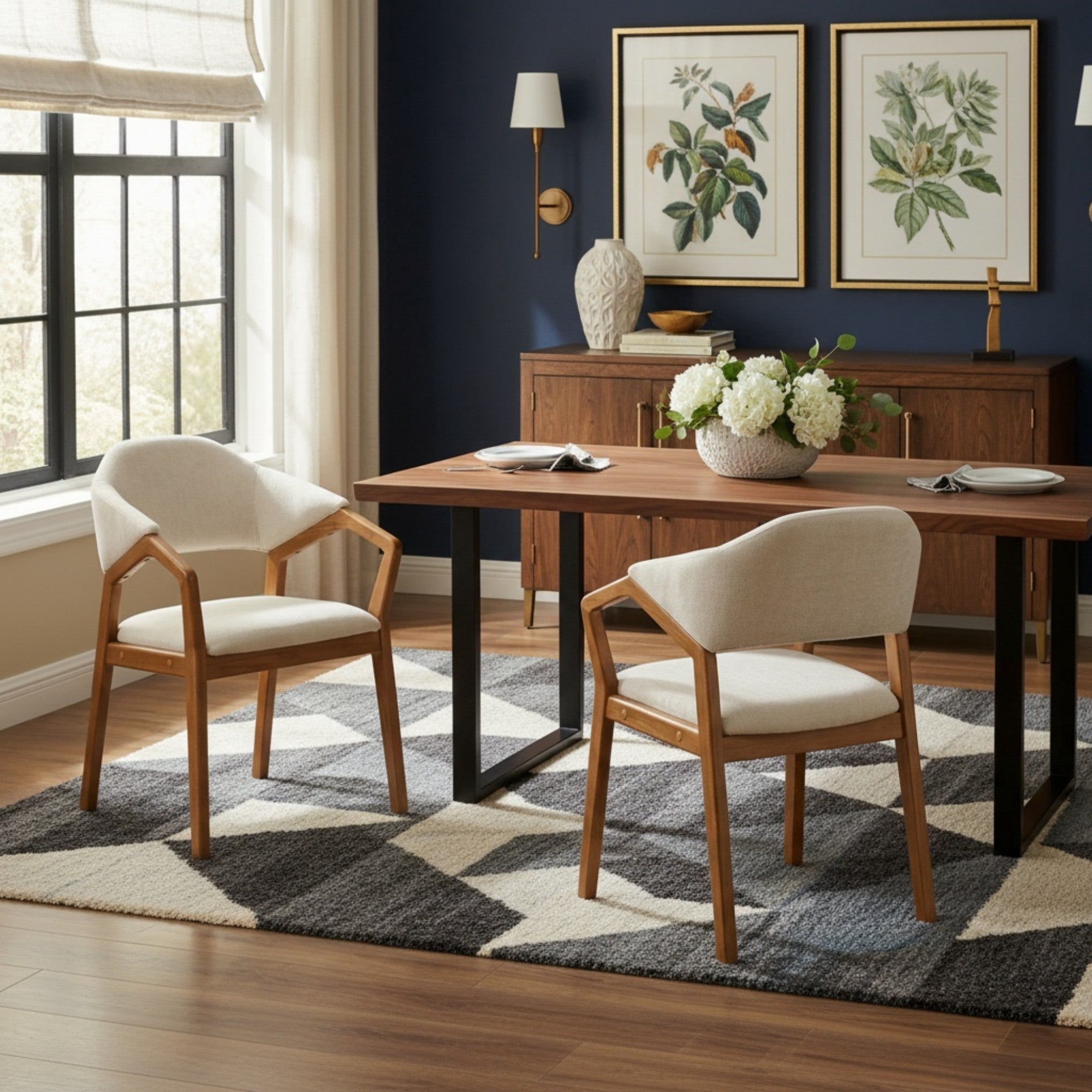 Sailvan Set of 2 Upholstered Dining Chairs with Armrests,Oatmeal Chenille Kitchen Chairs with Sturdy Wood Frame,300lb Capacity Beige