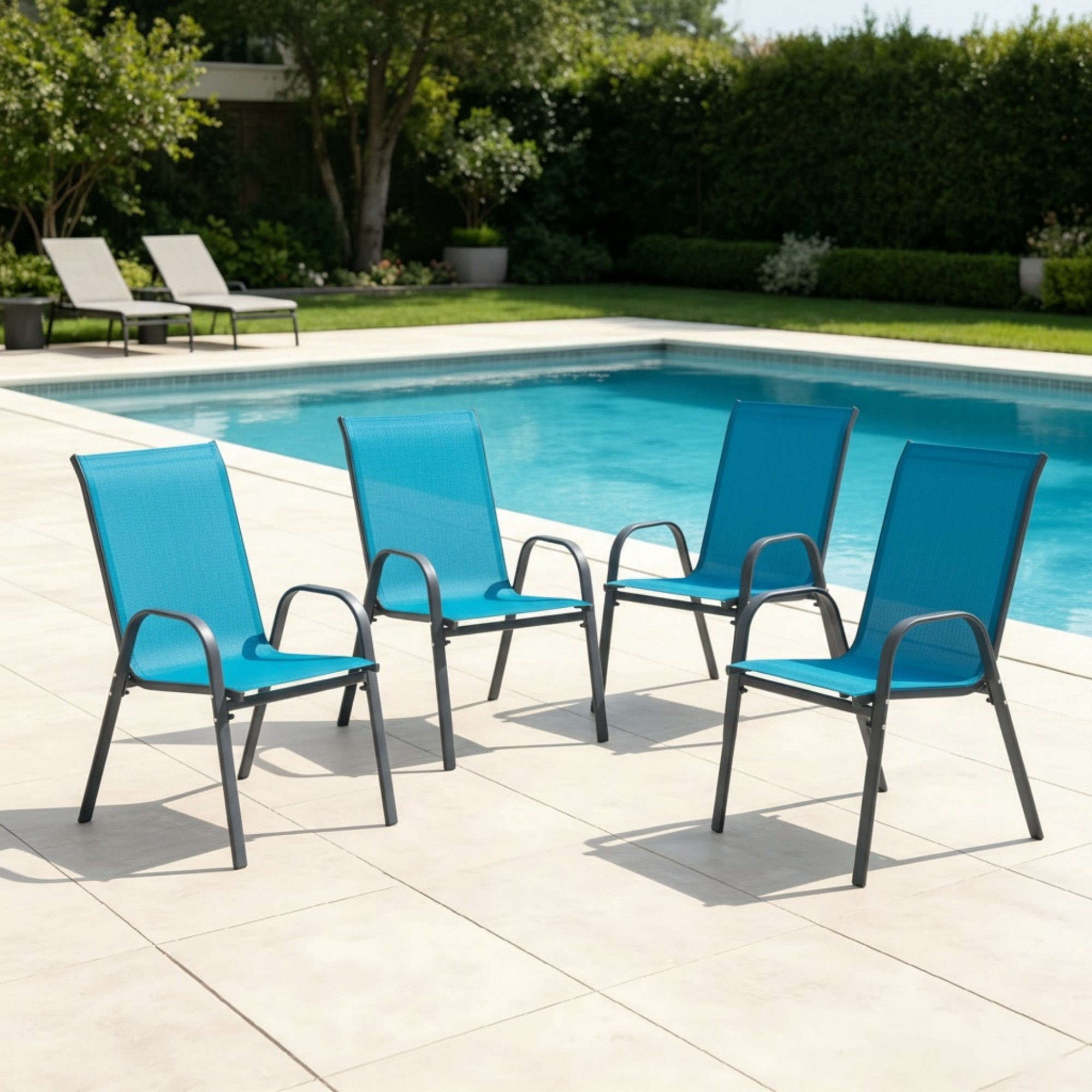 Sailvan Set of 4 Outdoor Patio Chairs,Breathable Textilene Garden Dining Chairs with Armrest and High Backrest Blue
