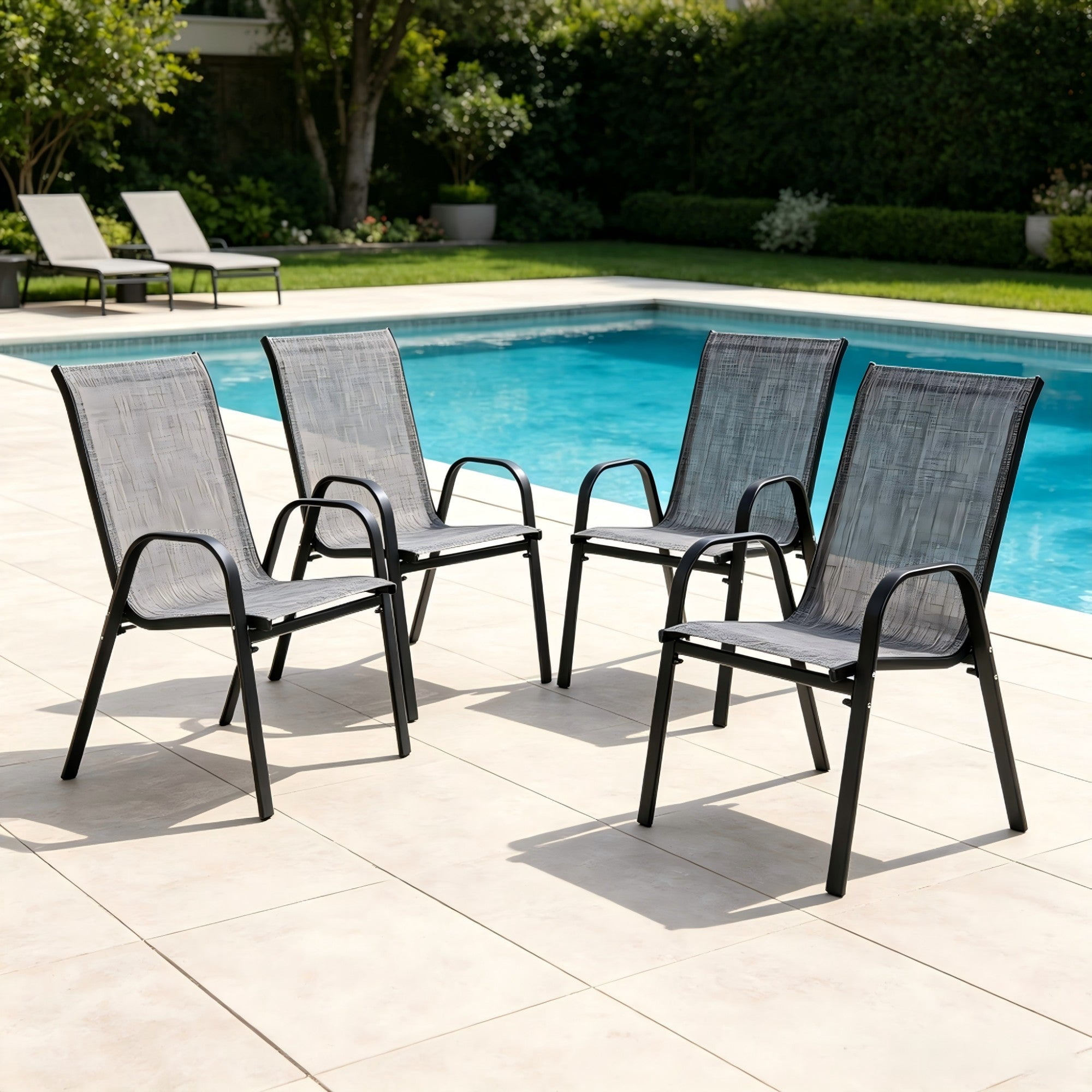 Sailvan Set of 4 Outdoor Patio Chairs,Breathable Textilene Garden Dining Chairs with Armrest and High Backrest Grey