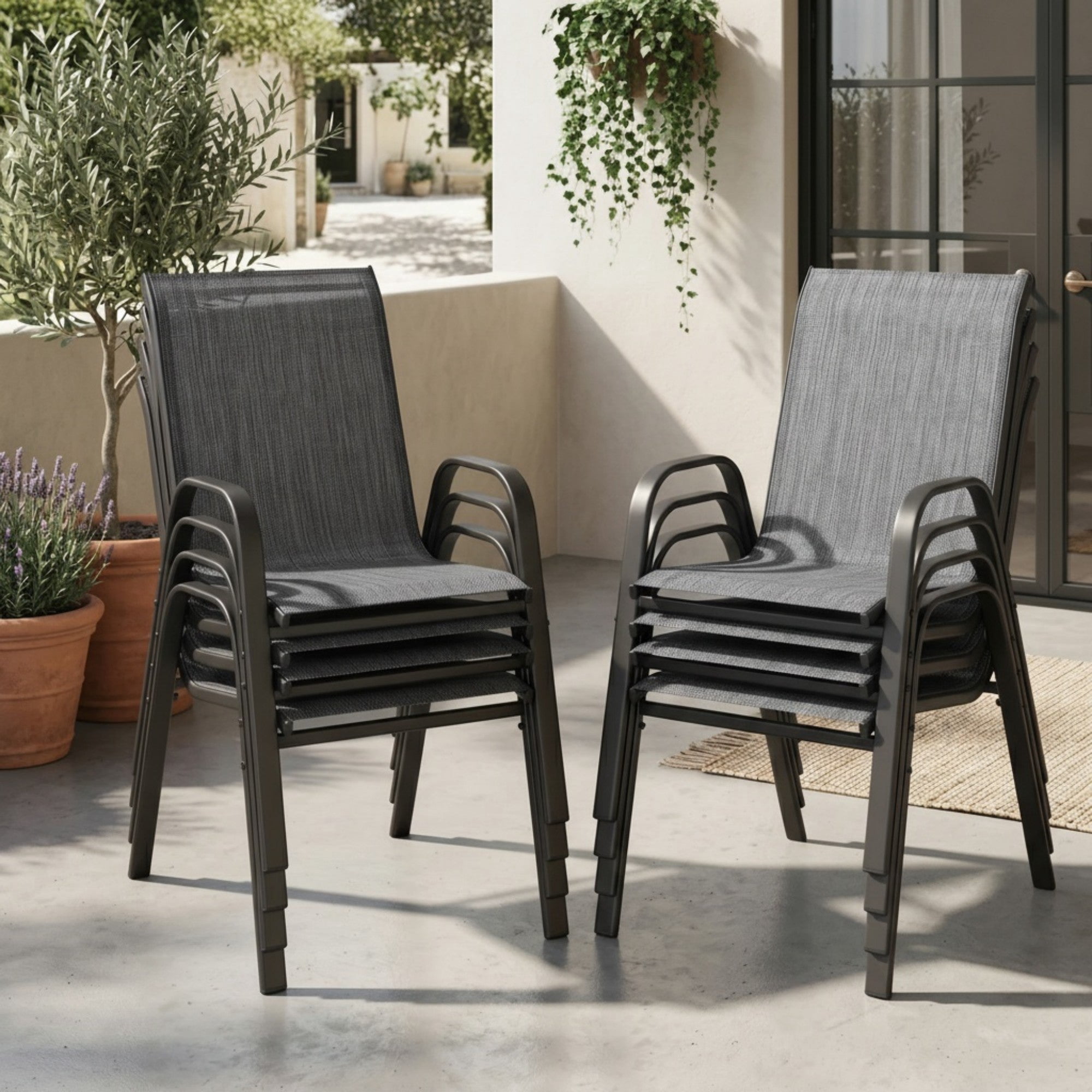 Sailvan Set of 8 Outdoor Patio Chairs,Breathable Textilene Garden Dining Chairs with Armrest and High Backrest Grey