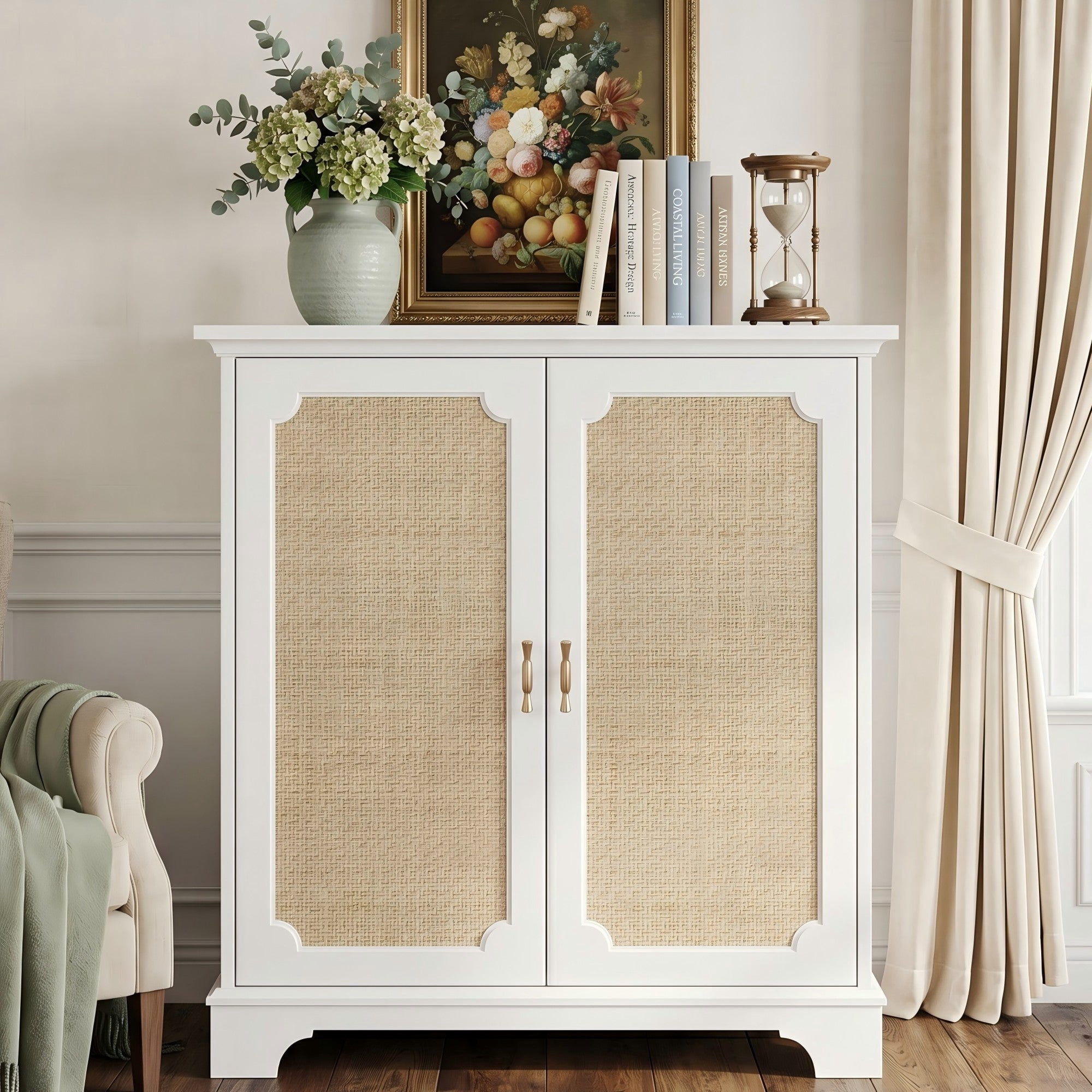 Sailvan Sideboard Buffet Storage Liquor Cabinet with Rattan Doors, Kitchen Cupboard Console Table