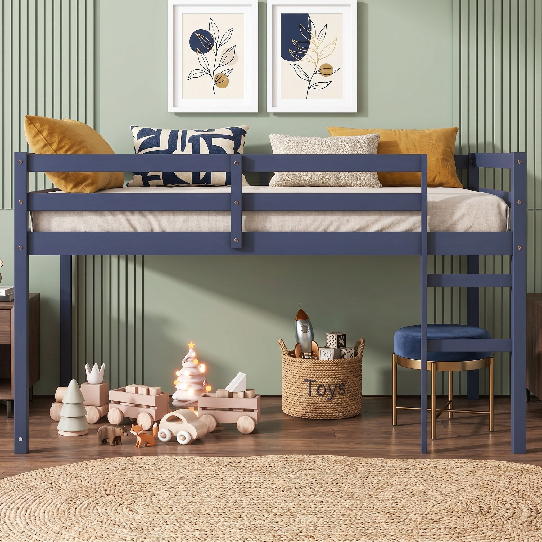 Sailvan Solid Wooden, Rubber Wooden Twin Loft Bed with Ladder, Bed Platform of Strengthened Slats