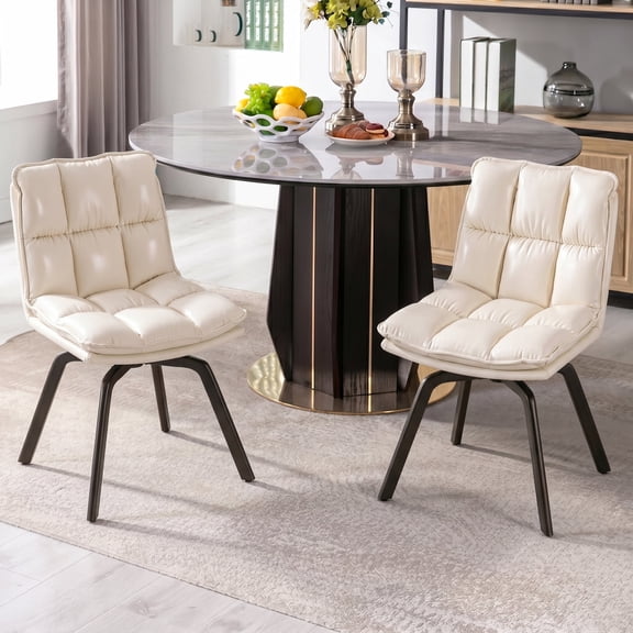 Sailvan Upholstered Dining Chairs Set of 2,  Modern Swivel  Kitchen Chairs with Backrest and Metal Legs, Double Layer Foam Dinner Table Chair for Living Room, Beige