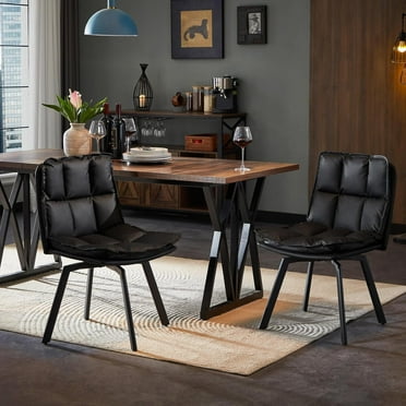 Sailvan Dining Chairs Set of 2,Swivel Modern Upholstered Kitchen Chairs, Leather Dining Room Chair with Backrest and Metal Legs, Double Layer Foam Dinner Table Chair for Kitchen, Living Room, Black