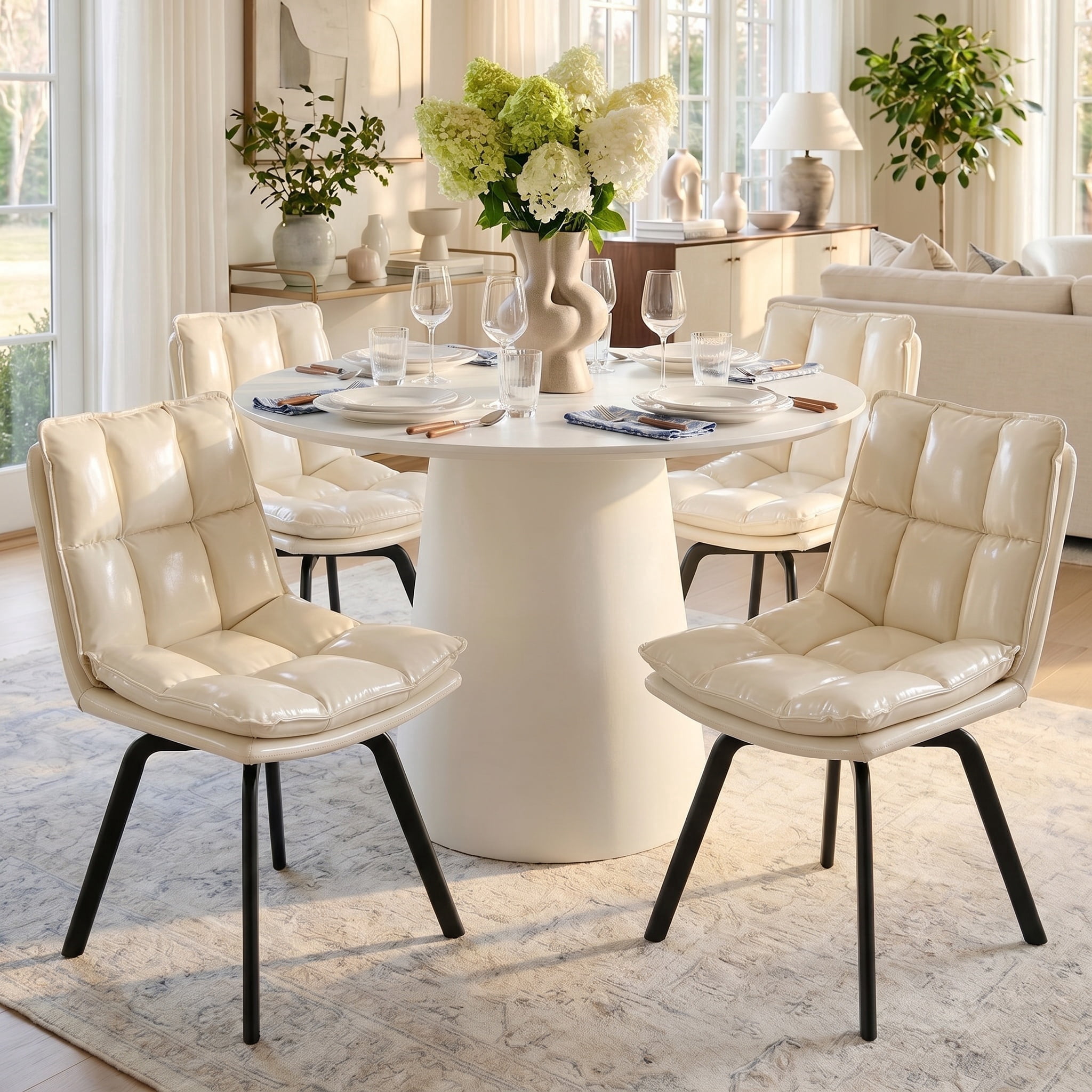Sailvan Upholstered Dining Chairs Set of 4,  Modern Swivel  Kitchen Chairs with Backrest and Metal Legs, Double Layer Foam Dinner Table Chair for Living Room, Beige