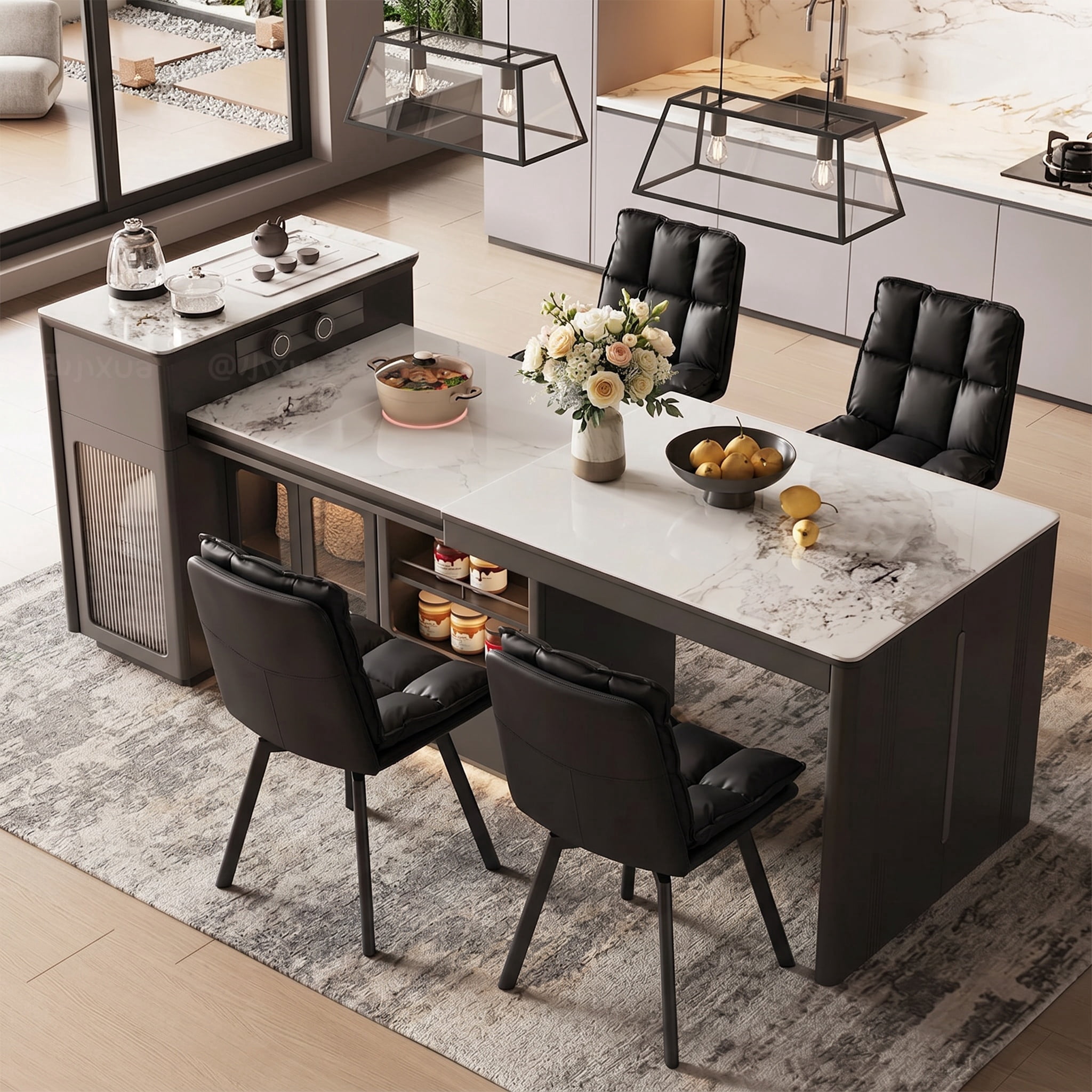 Sailvan Upholstered Dining Chairs Set of 4,  Modern Swivel  Kitchen Chairs with Backrest and Metal Legs, Double Layer Foam Dinner Table Chair for Living Room, Black