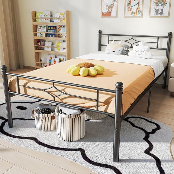Sailvan Twin Bed Frame, Heavy-duty Metal Bed Frames with Headboard, No Box Spring Needed, Black
