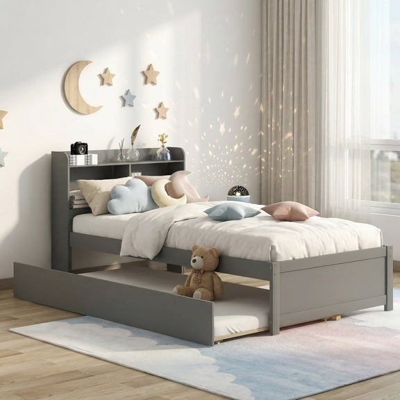 Sailvan Twin Bed with Trundle,Bookcase