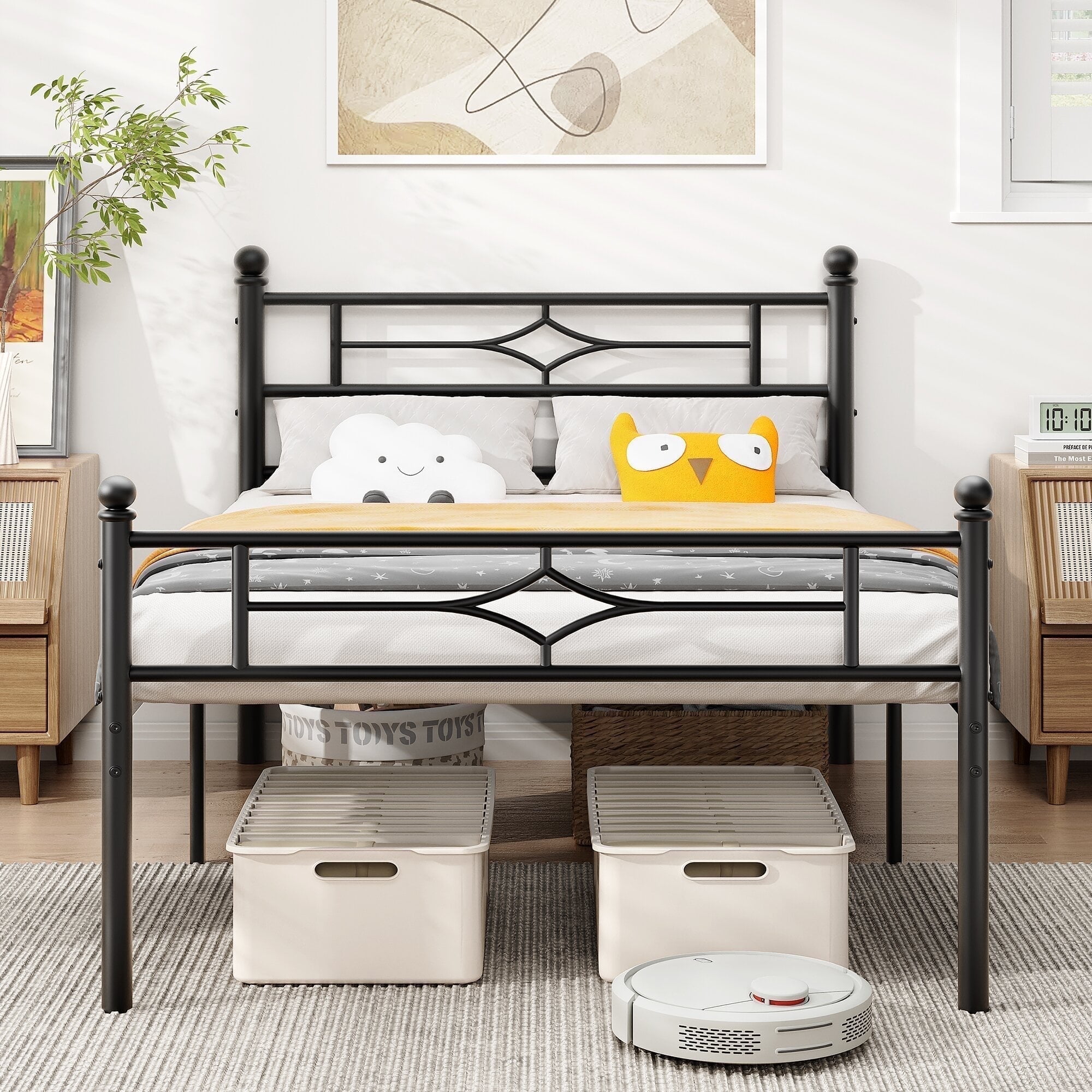Twin Size Bed Frame, Sailvan Twin Bed Frame with Headboard, Platform Metal Bed Frame Twin Size with Under Bed Storage, Heavy Duty Twin Bed, No Box Spring Needed, 800 lbs Capacity, Black
