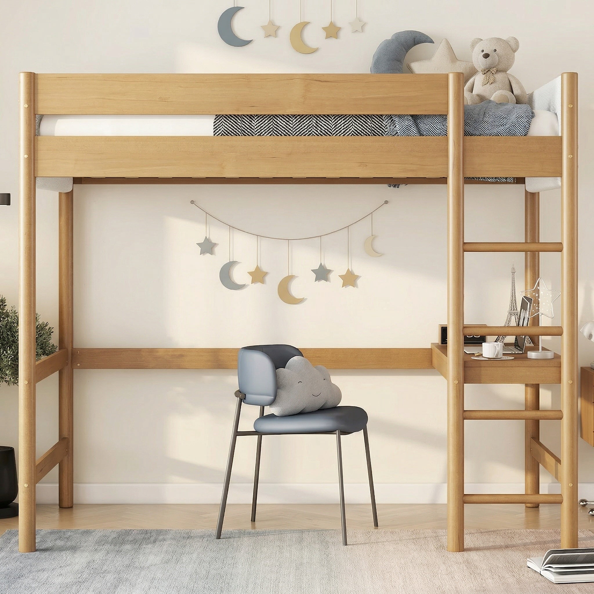 Sailvan Twin Over Twin Bunk Bed with Boucle Upholstered Headboard Footboard,Ladder, Safety Guardrail