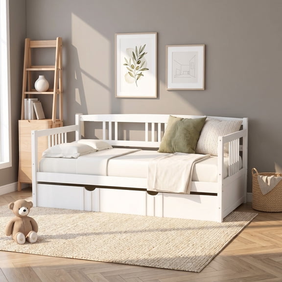 Sailvan Twin Size Daybed Wood Bed with Twin Size Trundle