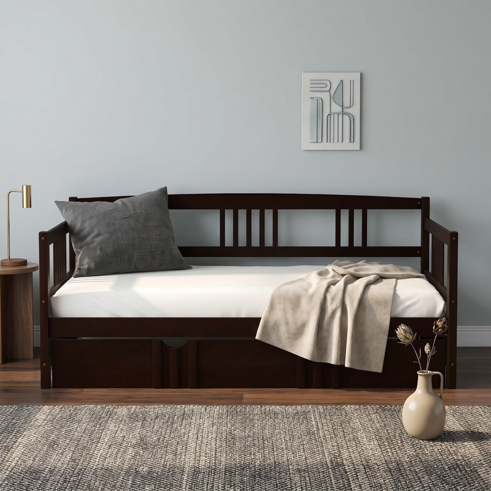 Sailvan Twin Size Daybed Wood Bed with Twin Size Trundle
