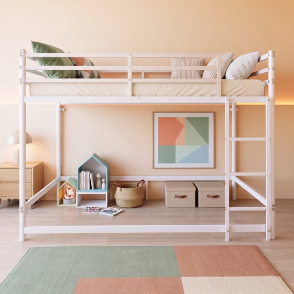 Sailvan Twin Size Low Loft Bed with 3 Step Ladder, Low Metal Loft Bed ...