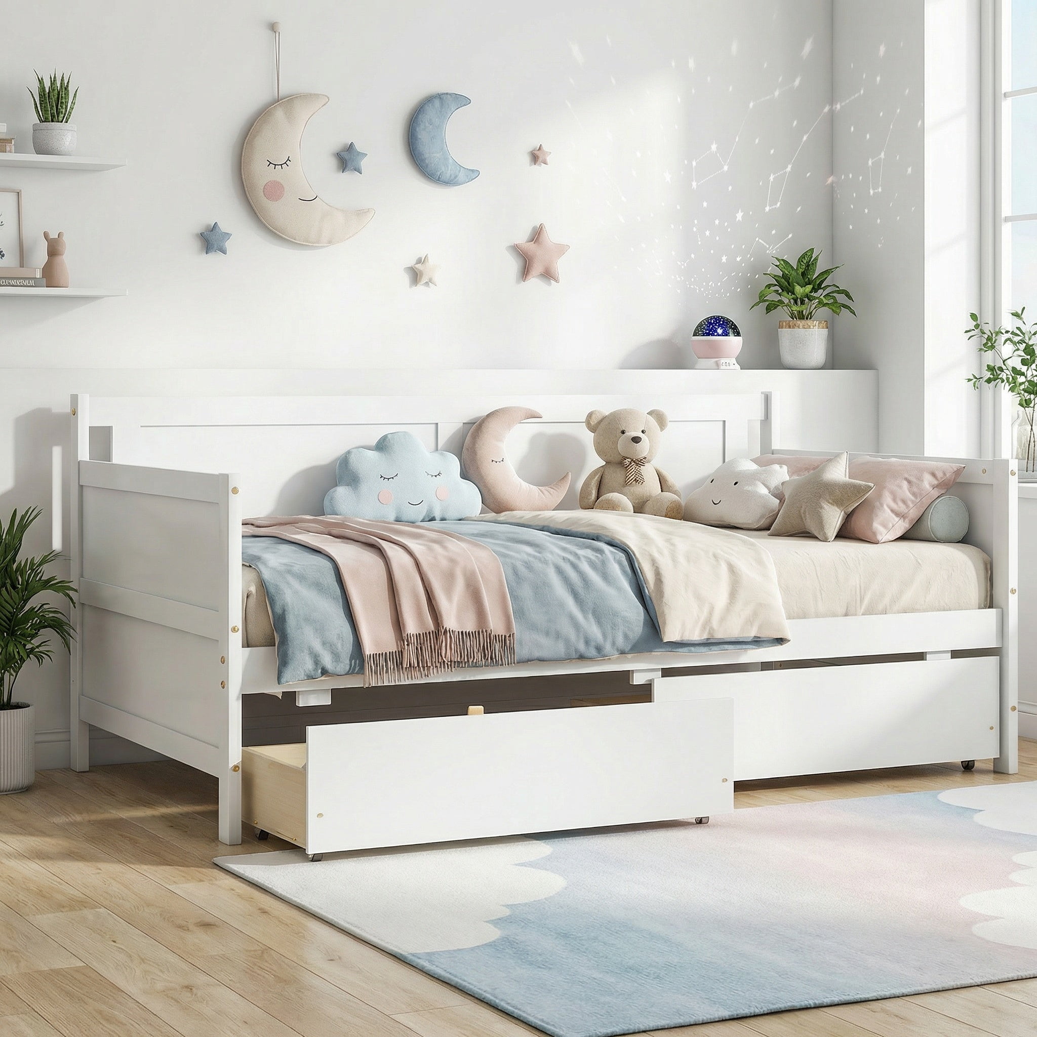 Sailvan Twin Size Pine Wood Daybed with two Storage Drawers