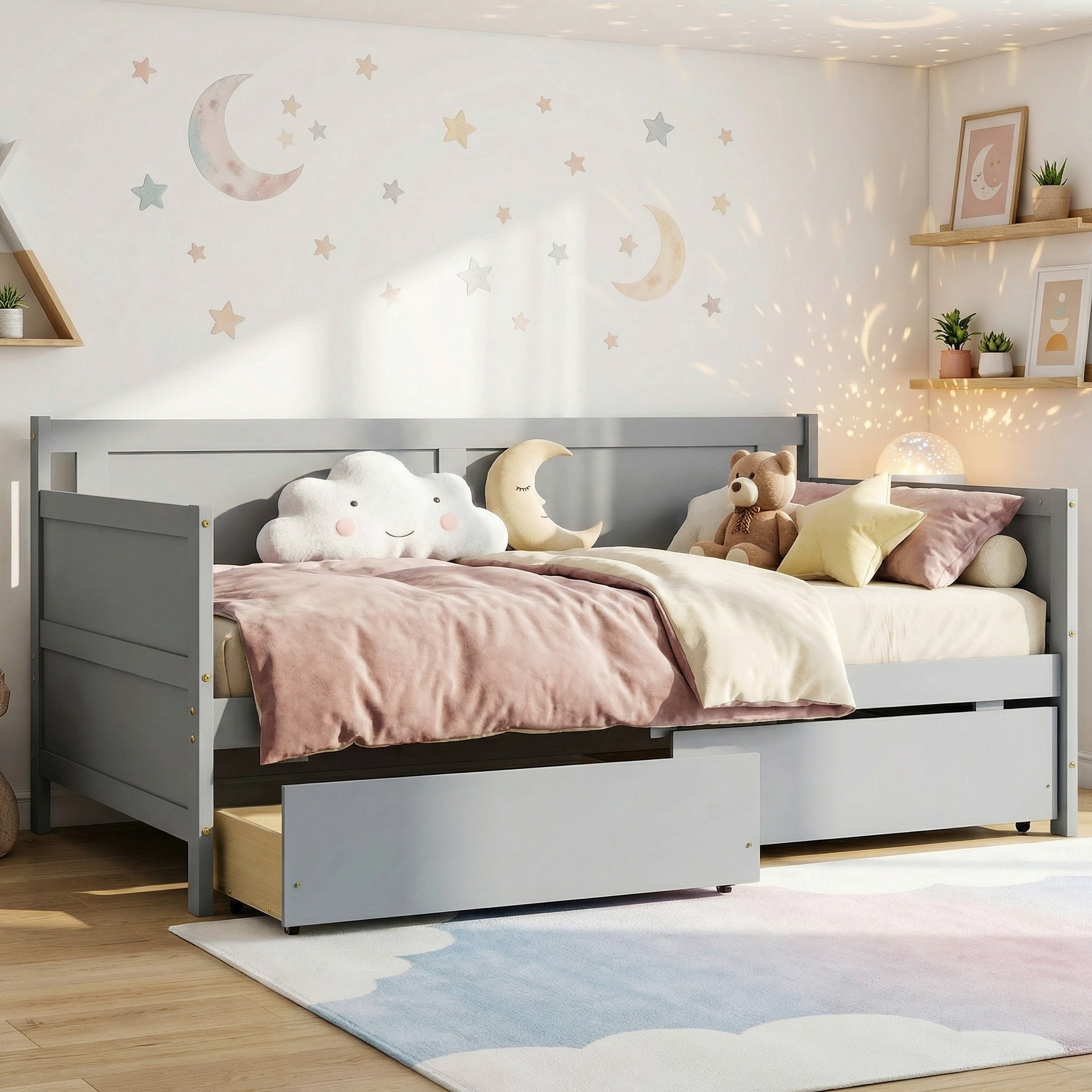 Sailvan Twin Size Pine Wood Daybed with two Storage Drawers