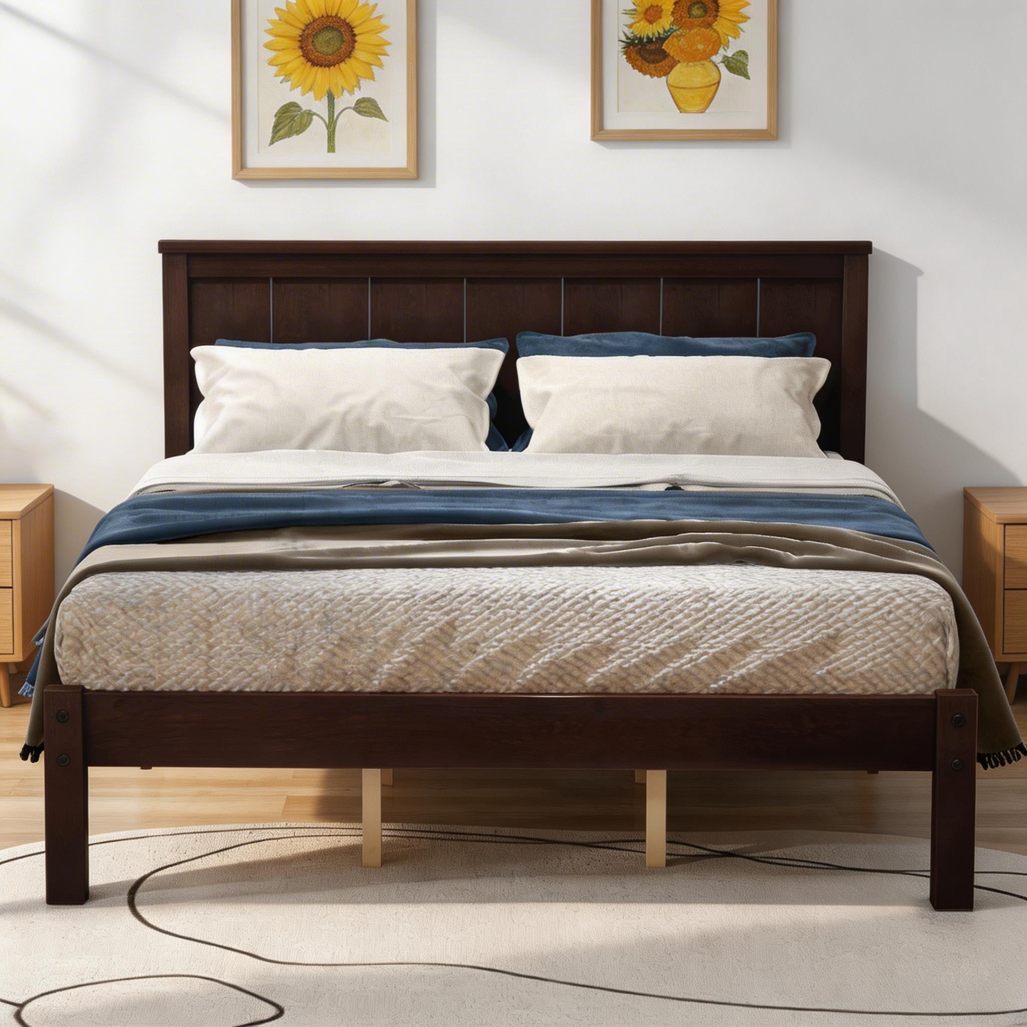 Sailvan Twin Wood Platform Bed Frame with Headboard and Slat Support, No Box Spring Needed Espresso