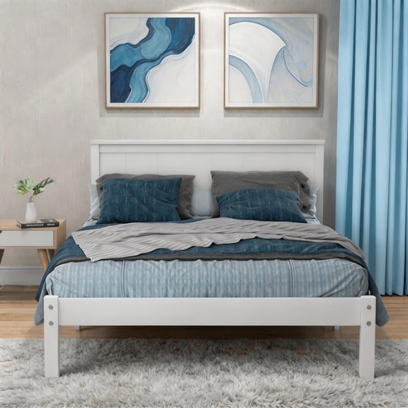 Sailvan Twin Wood Platform Bed Frame with Headboard and Slat Support,No Box Spring Needed White