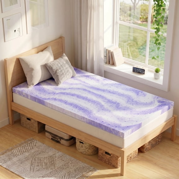 Sailvan Twin XL Mattress Topper, 2 Inch Memory Foam Mattress Topper Twin XL Size, For College Dorm, Home, Gel Infused & Breathable, Purple& White