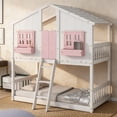 thumbnail image 1 of Sailvan Twin over Twin House Bunk Bed with Roof and Window, Low Height Safety Design Pink&White, 1 of 5
