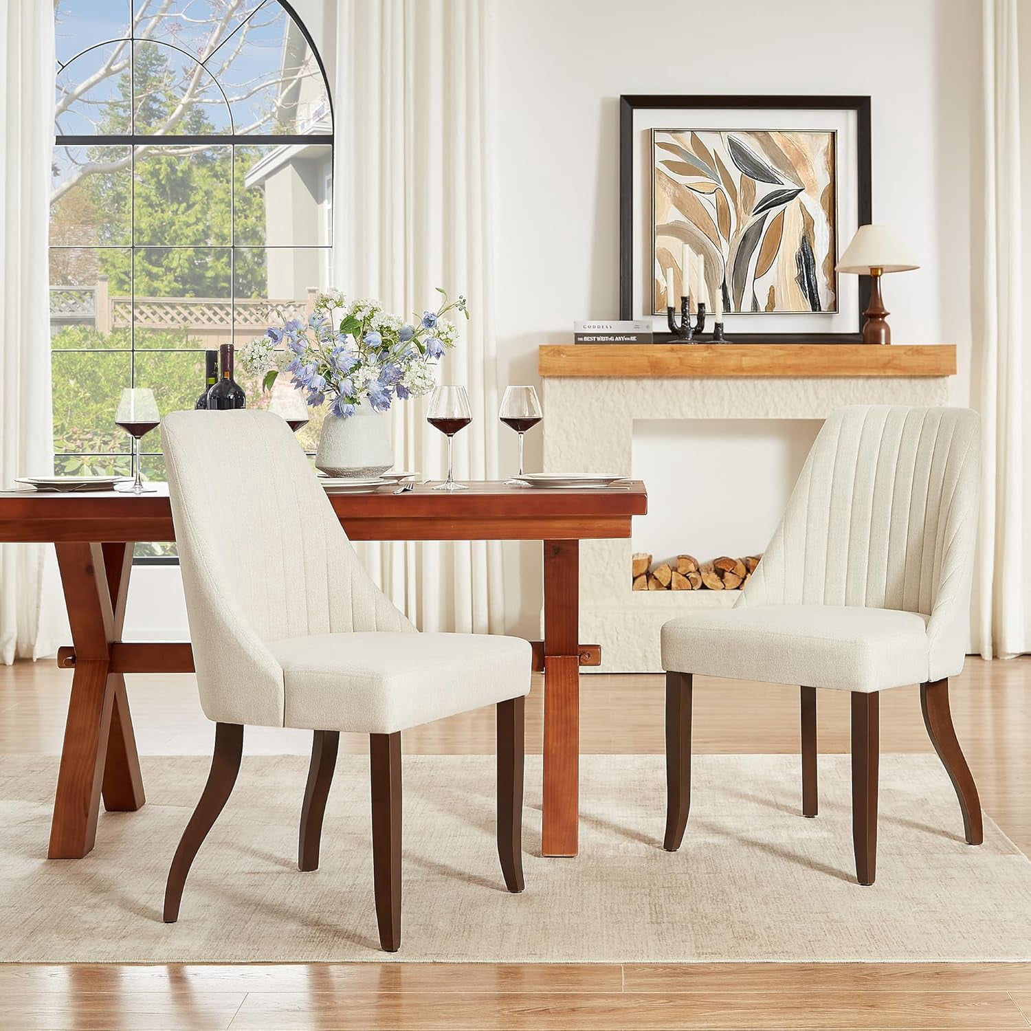 Set of 2 24 Inch Modern Armless Upholstered Cushioned Seat Island Dining Chairs for Kitchen