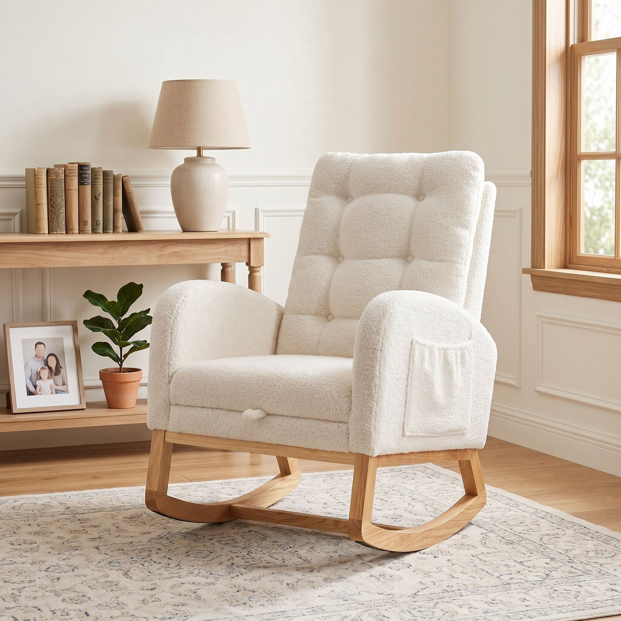 Sailvan Upholstered High Back Accent Rocking Chair with Footrest & Storage Pocket for Living Room