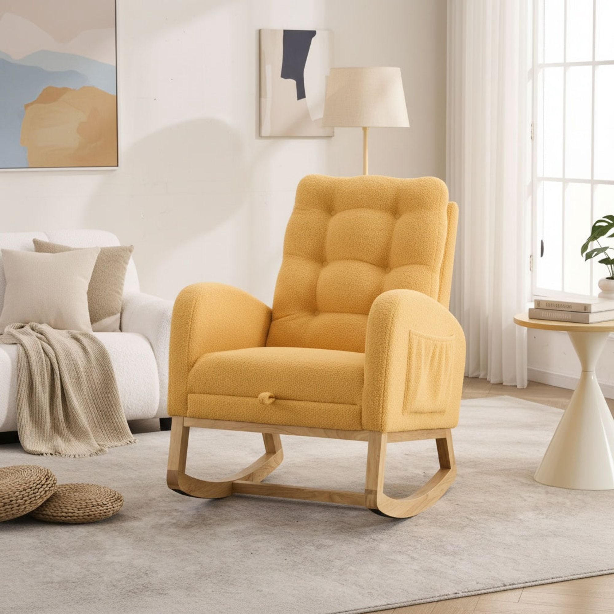 Sailvan Upholstered High Back Accent Rocking Chair with Footrest & Storage Pocket for Living Room
