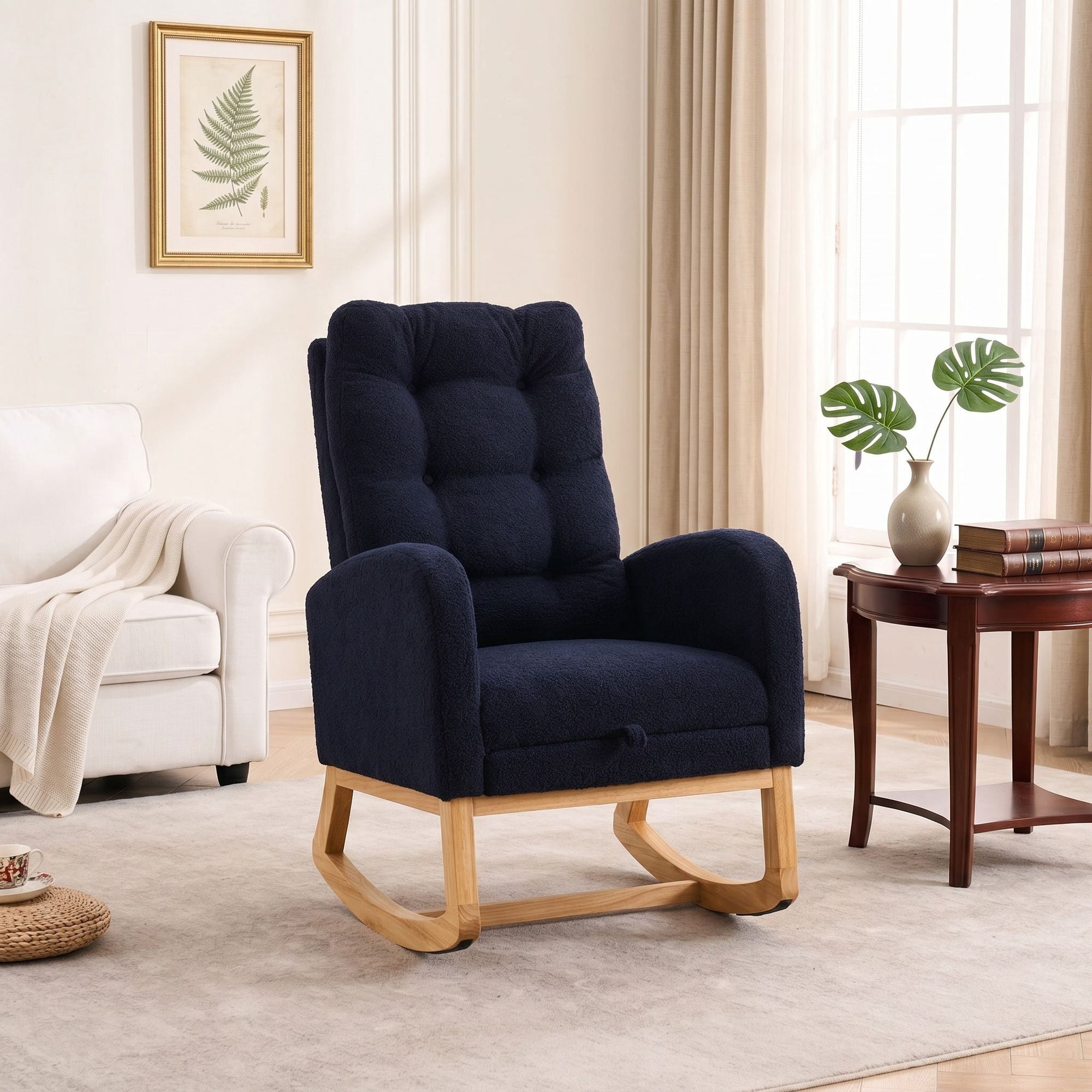 Sailvan Upholstered High Back Accent Rocking Chair with Footrest & Storage Pocket for Living Room