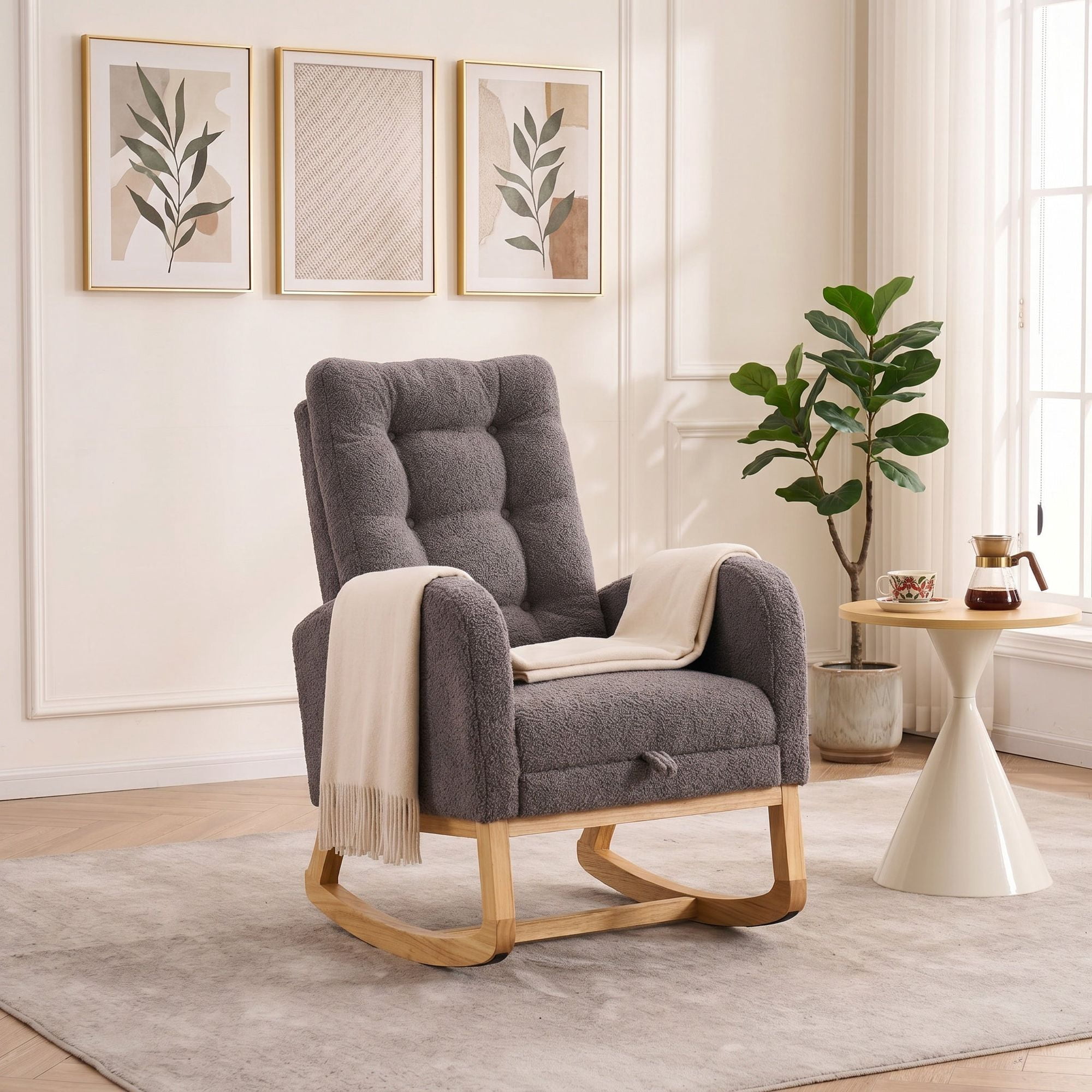 Sailvan Upholstered High Back Accent Rocking Chair with Footrest & Storage Pocket for Living Room