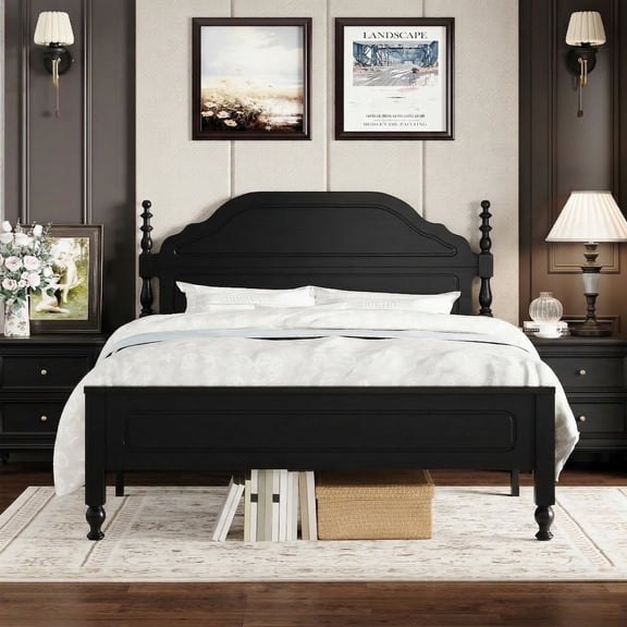 Sailvan Solid Bed Frame, Queen Bed Frame, Wooden Platform Bed Frame with Headboard & 12" Under Storage, Queen Bed with Wood Slats/No Box Spring Needed/Noise Free/1200lbs Capacity, Black