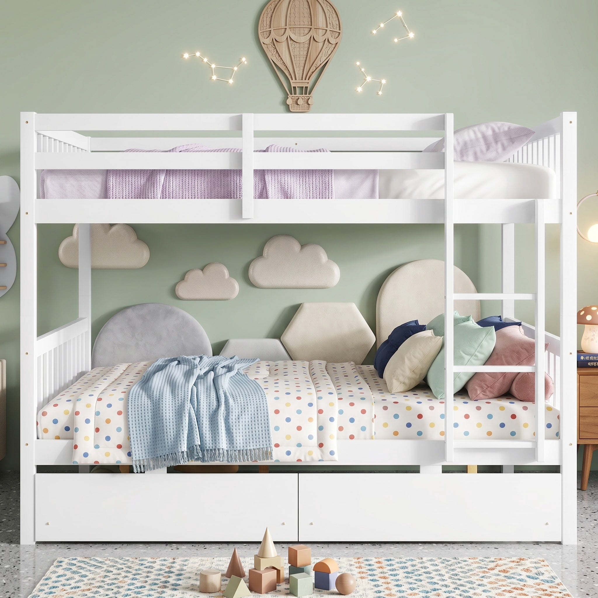 Sailvan full Over full Rubber Wood Bunk Bed with 2 Drawers, Convertible into 2 full Beds with Ladder