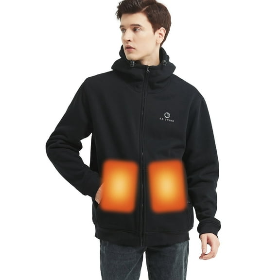 Sailwind Men's Heated Hoodie with Battery Pack 10000mAh,3 Heating Level Winter Outdoor Full Zip Hooded Sweatshirt for Men,Black,Size L