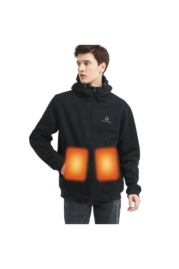 Sailwind Men's Heated Hoodie with Battery Pack 10000mAh,3 Heating Level Winter Outdoor Full Zip Hooded Sweatshirt for Men,Black,Size L