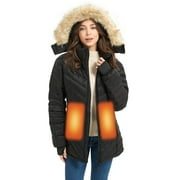 SAILWINDHEAT Sailwind Women's Heated Down Jacket with Battery Pack,3-Level Temperature Control Detachable Hood Heated Jacket For Women,Black,S
