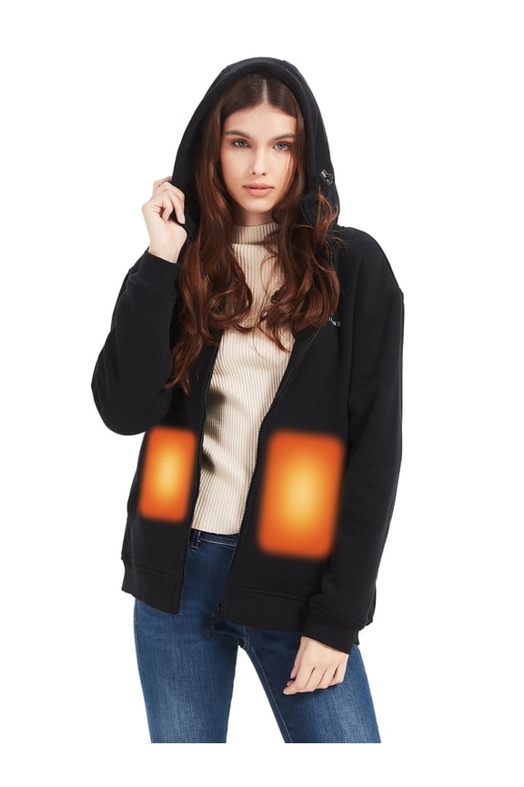 Sailwind Women's Heated Hoodie with Battery Pack 10000mAh,3 Heating Level Winter Outdoor Full Zip Hooded Sweatshirt for Women,Black,S